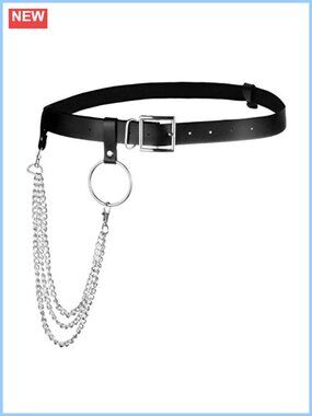 Women Faux Leather Punk Harness Garter Belt Metal Chain Waist Belt